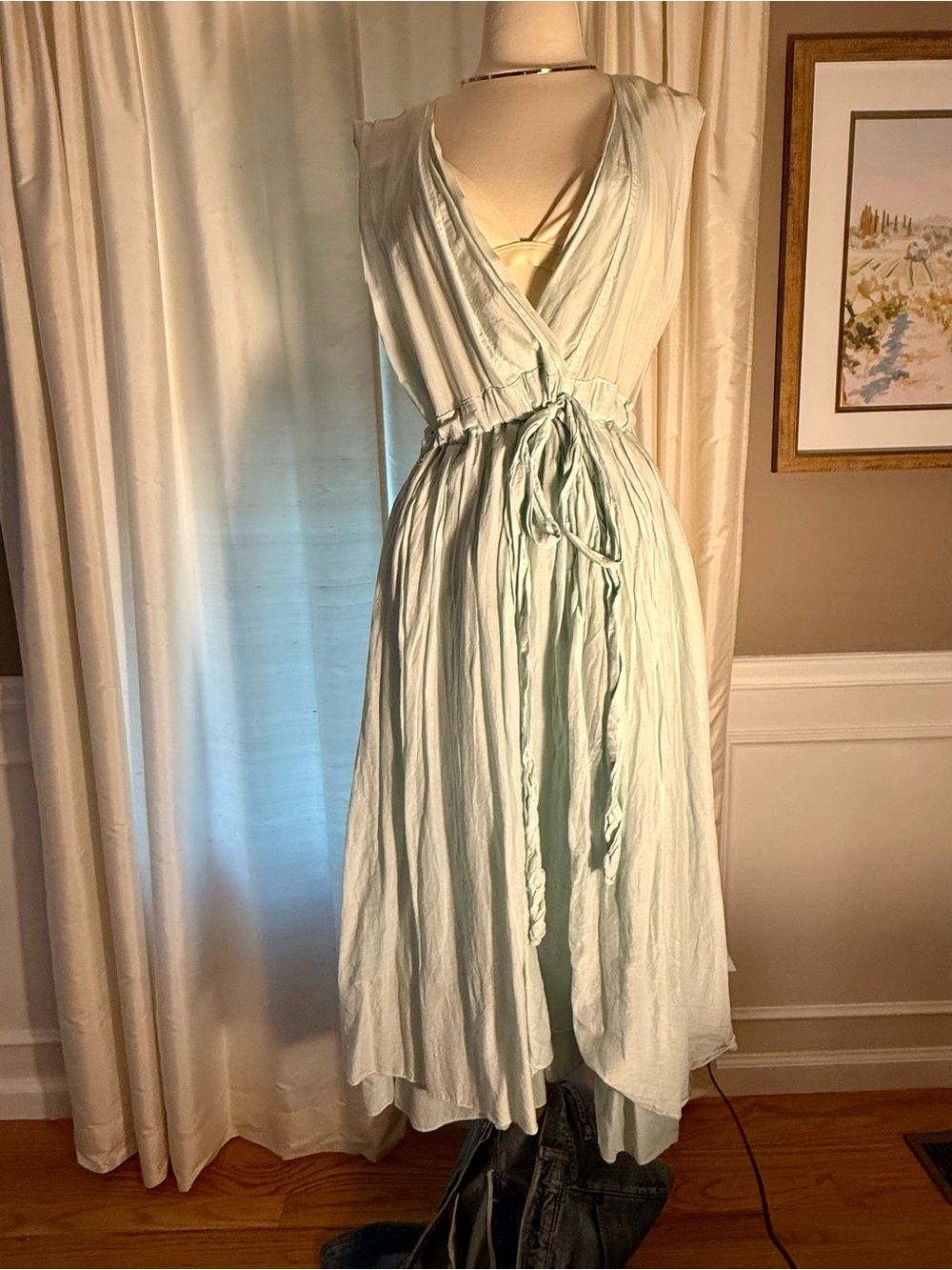 CP Shades Pale blue  Midi Dress with Tie Waist